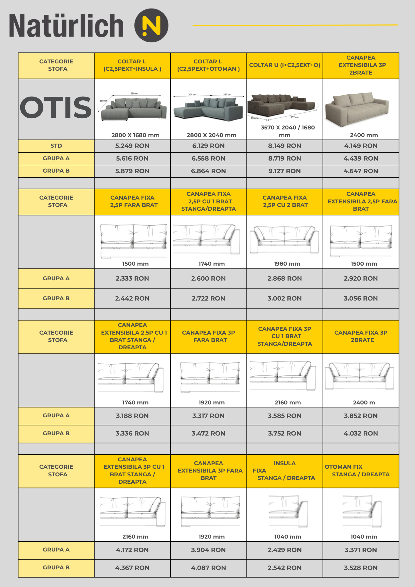 Listă prețuri produse personalizate